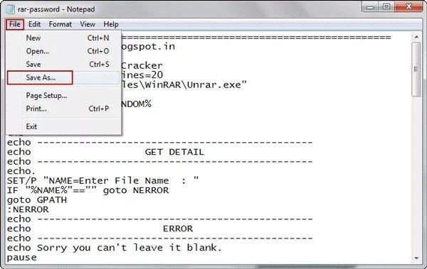 criar um ficheiro com Bloco de Notas contendo o ficheiro ZIP protegido por palavra-passe