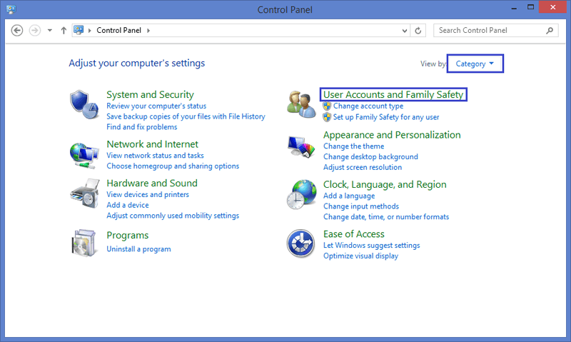 click User Account and Family Safety