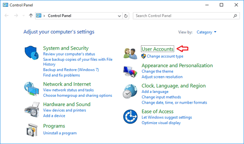 click user accounts to change administrator account name in Windows 10