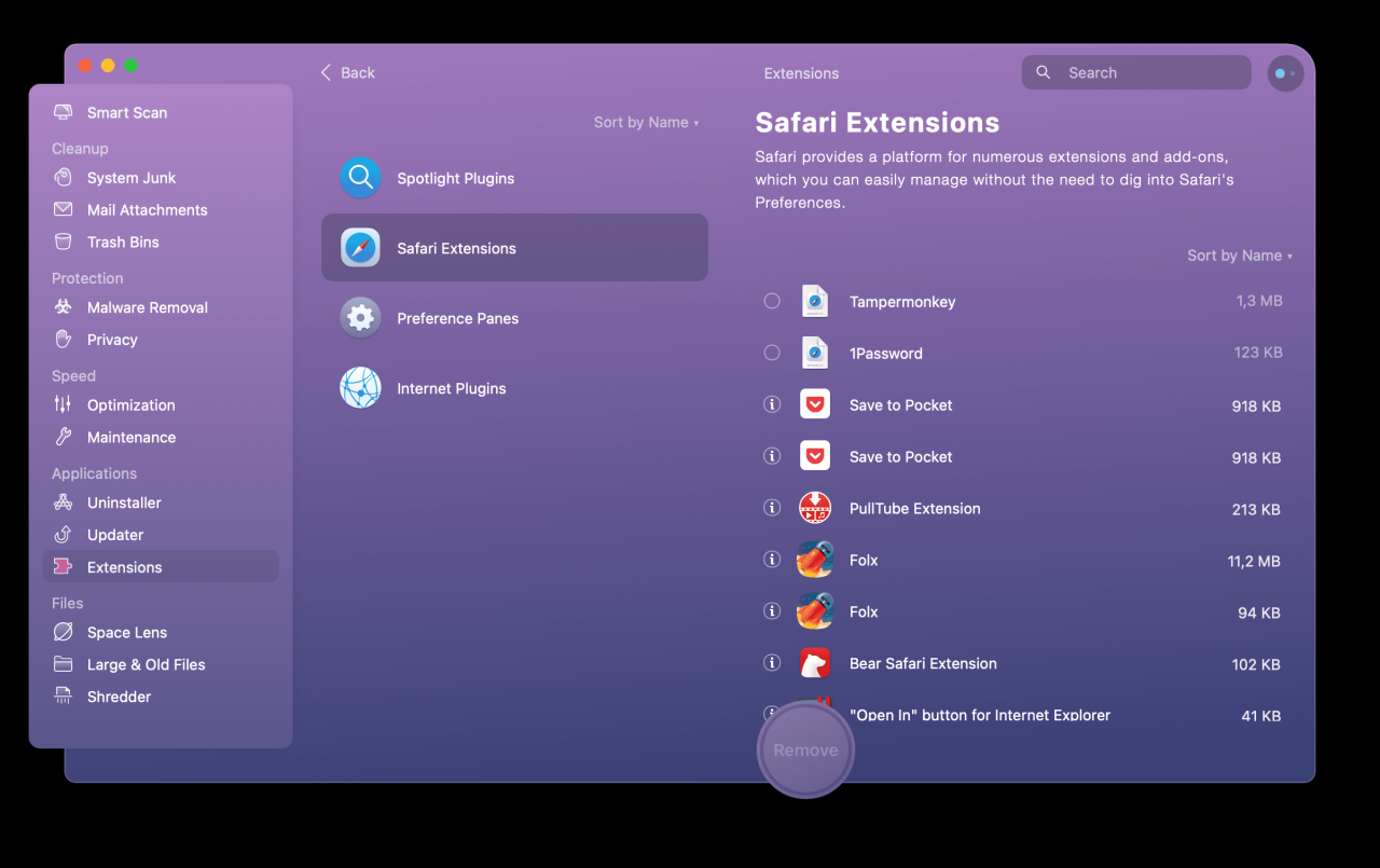 Safari Extensions in Extensions module of CMMX